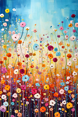 Bunte Blumen - modernes Wandbild im Stil eines Gemäldes als Kunstdruck auf Leinwand, Acrylglas, Alu-Dibond oder als Poster