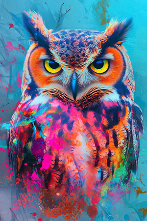 Bunte Eule - London Impression im Stil einer kreativen Fotografie auf Leinwand, Acrylglas, Alu-Dibond oder als Poster