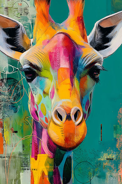 Bunte Giraffe Gemälde Kunstdruck auf Leinwand, Acrylglas oder als Poster