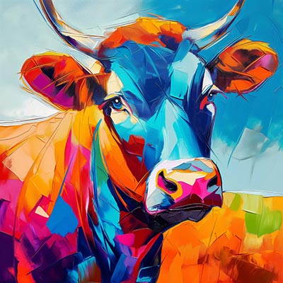 Kuh Porträt - Modernes buntes Gemälde einer Kuh auf Leinwand, Acrylglas, Alu-Dibond oder als Poster