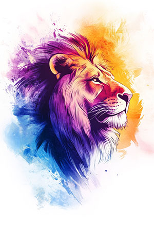 Bunter Löwe - Löwenmotiv im Stil einer Illustration auf Leinwand, Acrylglas, Alu-Dibond oder als Poster