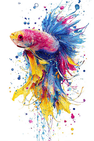 Bunter Kampffisch Gemälde - Bild auf Leinwand, Acrylglas, Alu-Dibond, als Poster oder auch Akustikbild.