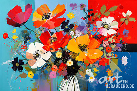 Blumenstrauss - modernes digitales Blumengemälde Wandbild auf Leinwand oder Acrylglas