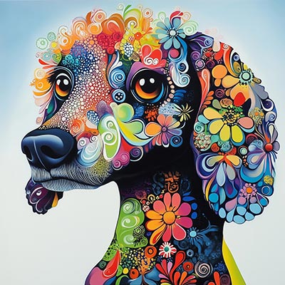 Bunter Pudel - Moderne bunte Hundeillustration auf Leinwand, Acrylglas, Alu-Dibond oder als Poster