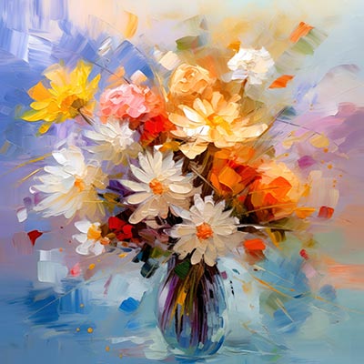 Bunter Frühlingsstrauß - modernes digitales Blumengemälde Wandbild auf Leinwand oder Acrylglas