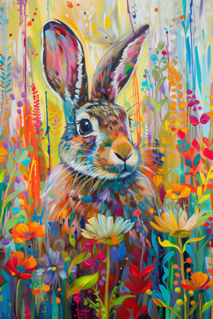 Bunter Hase - Modernes buntes Gemälde eines Hasen, hochwertiger Kunstdruck auf Leinwand, Acrylglas, Alu-Dibond oder als Poster