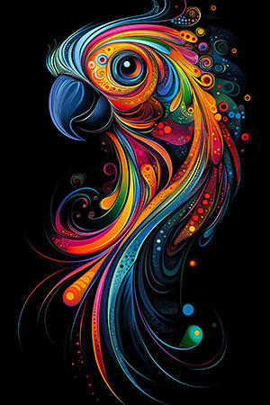 Stilvoller Papagei - Illustration als Kunstdruck auf Leinwand, Acrylglas, Alu-Dibond oder als Poster