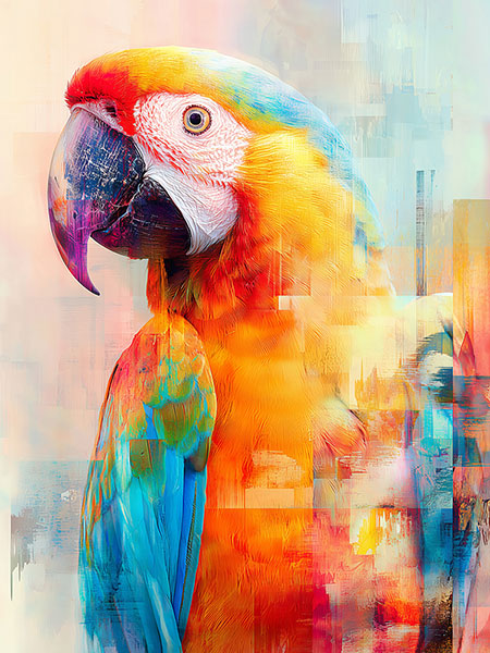 Papagei im Rausch der Farben - Modernes Gemälde als Kunstdruck auf Leinwand, Acrylglas oder als Poster