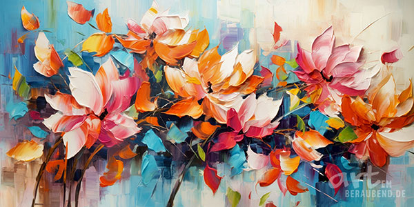 Buntes Blumengesteck - modernes digitales Blumengemälde Wandbild auf Leinwand oder Acrylglas