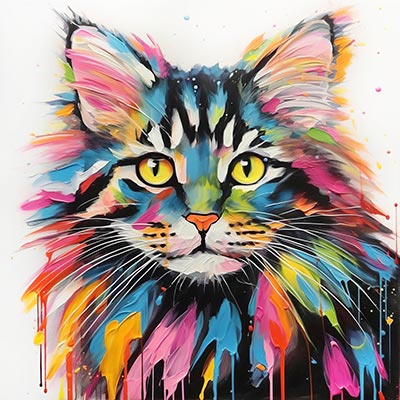 Abstraktes Katzenporträt - Wandbild im Stil eines abstrakten Gemäldes als Kunstdruck auf Leinwand, Acrylglas, Alu-Dibond oder als Poster