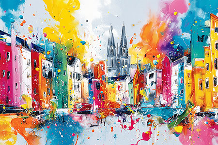 Farbenfrohes Köln Gemälde Kunstdruck auf Leinwand, Acrylglas oder als Poster