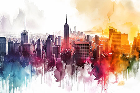Manhattan Pop-Art - modernes Wandbild im Aquarellstil als Kunstdruck auf Leinwand, Acrylglas, Alu-Dibond oder als Poster