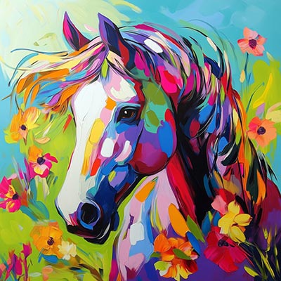 Buntes Pferd - Modernes Wanbild Tiermotiv Gemälde als Kunstdruck auf Leinwand, Acrylglas, Alu-Dibond oder als Poster