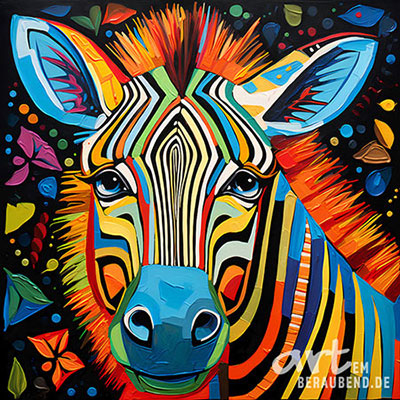 Buntes Zebra - modernes digitales Gemälde Wandbild auf Leinwand oder Acrylglas