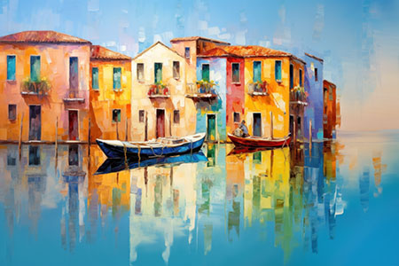Burano II - modernes Wandbild im Stil eines Gemäldes als Kunstdruck auf Leinwand, Acrylglas, Alu-Dibond oder als Poster