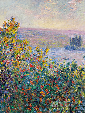 Claude Monet - Blumenbeete in Vétheuil - Alte Meister als Kunstdruck auf Leinwand, Acrylglas, Alu-Dibond oder als Poster