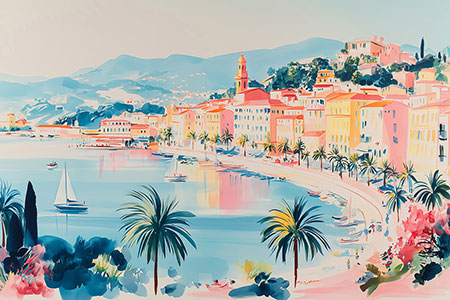 Côte d'Azur - Modernes Gemälde als Kunstdruck auf Leinwand, Acrylglas oder als Poster