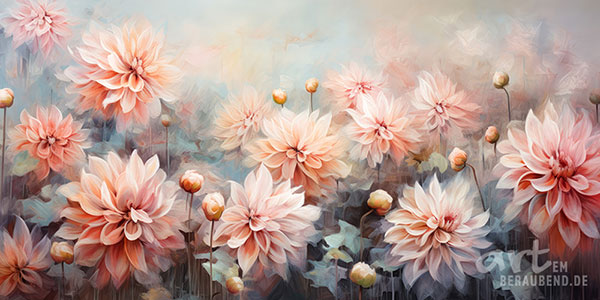 Dahliengarten - modernes digitales Blumengemälde Wandbild auf Leinwand oder Acrylglas