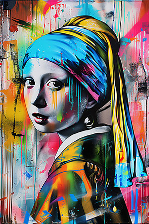 Das Mädchen mit dem Perlenohrring Pop Art Bild auf Leinwand, Acrylglas oder als Poster