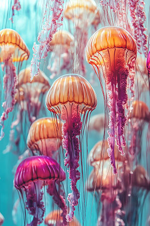 Quallen Illustration - modernes Wandbild auf Leinwand, Acrylglas, Alu-Dibond oder als Poster