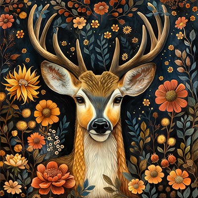 Dekorativer Hirsch - Wandbild im Stil eines Gemäldes auf Leinwand, Acrylglas, Alu-Dibond oder als Poster