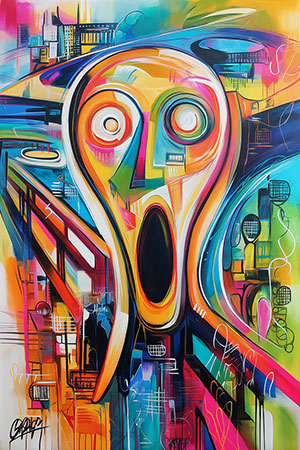 Edvard Muchs Der Schrei als modernes Pop Art Gemälde, als Leinwandbild,  Acrylglasbild, auf Alu-Dibond oder als Poster.