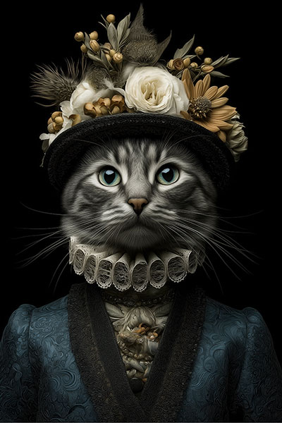 Katze als Baronin Gemälde Kunstdruck auf Leinwand, Acrylglas oder als Poster