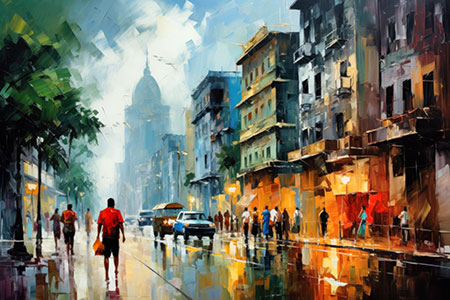 Straßen von Havanna - modernes Wandbild im Stil eines Gemäldes als Kunstdruck auf Leinwand, Acrylglas, Alu-Dibond oder als Poster