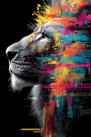 Digitaler Löwe Bild auf Leinwand, Acrylglas oder als Poster
