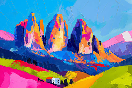 Drei Zinnen - Dolomiten Gemälde Kunstdruck auf Leinwand, Acrylglas, Alu-Dibond oder als Poster