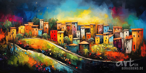 Toskana bei Nacht - modernes Wandbild im Stil eines Gemäldes als Kunstdruck auf Leinwand, Acrylglas, Alu-Dibond oder als Poster