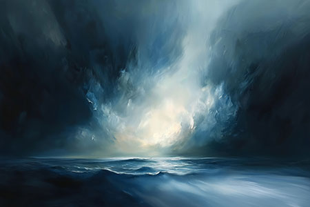 Dramatisches Licht auf dem Meer - Modernes Gemälde als Kunstdruck auf Leinwand, Acrylglas, Alu-Dibond oder als Poster