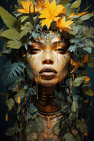 Dschungelkriegerin - modernes Wandbild als Kunstdruck auf Leinwand, Acrylglas, Alu-Dibond oder als Poster