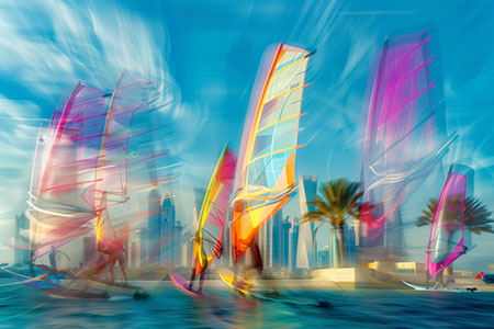 Surfing Dubai - Fotokunst Motiv Bewegungsunschärfe Kunstdruck auf Leinwand, Acrylglas, Alu-Dibond oder als Poster