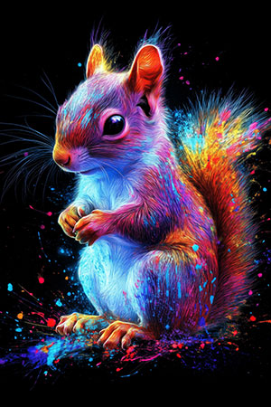Neon Eichhörnchen - Wandbild im Stil einer Illustration auf Leinwand, Acrylglas, Alu-Dibond oder als Poster