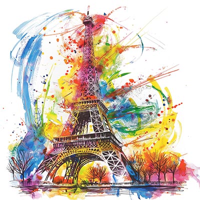 Eiffelturm mit bunten Pinselstrichen - Modernes Parisgemälde als Kunstdruck auf Leinwand, Acrylglas oder als Poster