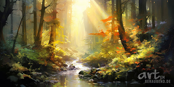 Herbstwald - Kunstdruck eines modernen digitalen Gemäldes auf Leinwand, Acrylglas, Alu-Dibond oder als Poster