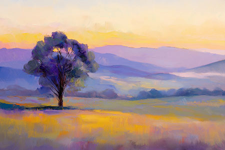 Baum in einer weiten Landschaft - Modernes Gemälde als Kunstdruck auf Leinwand, Acrylglas, Alu-Dibond oder als Poster