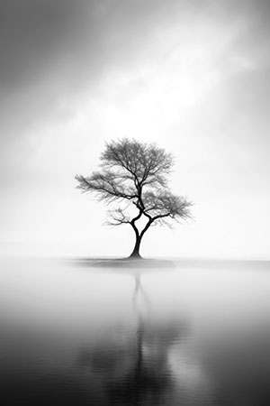 Einsamer Baum - modernes digitales Bild im Stil eines klassischen Gemäldes auf Leinwand, Acrylglas, Alu-Dibond oder als Poster