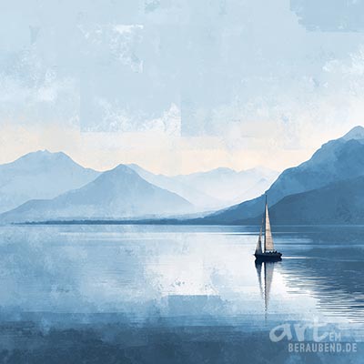 Segelboot auf einem Bergsee Gemälde Kunstdruck auf Leinwand, Acrylglas oder als Poster