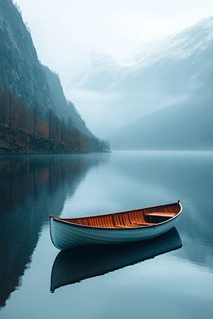 Einsames Boot - Fotorealistische Illustration als Kunstdruck auf Leinwand, Acrylglas, Alu-Dibond oder als Poster