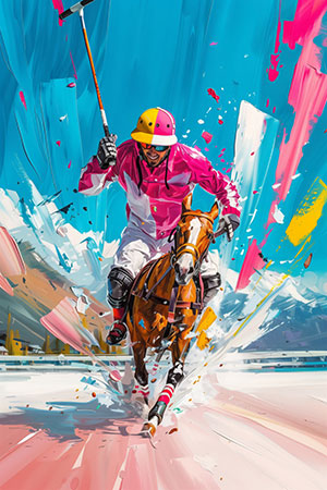 Snow Polo in St. Moritz - modernes Kunstwerk auf Leinwand, Acrylglas, Alu-Dibond oder als Poster
