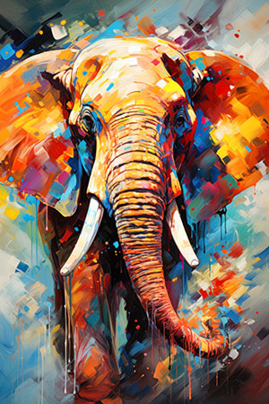 Bunter abstrakter Elefant - modernes Wandbild im Stil eines Gemäldes als Kunstdruck auf Leinwand, Acrylglas, Alu-Dibond oder als Poster