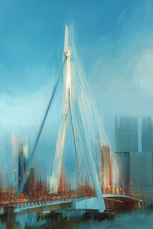 Bild von der Erasmusbrücke in Rotterdam auf Leinwand, Acrylglas oder als Poster