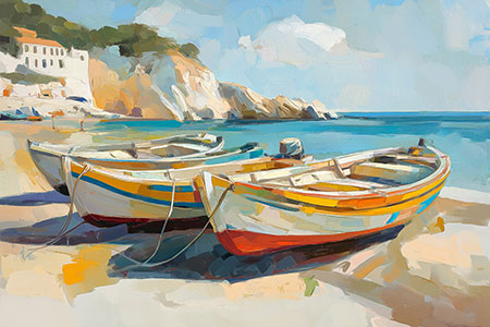 Boote am Meer Gemälde Kunstdruck auf Leinwand, Acrylglas oder als Poster