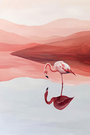 Flamingo - minimalistische Illustration als Kunstdruck auf Leinwand, Acrylglas, Alu-Dibond oder als Poster