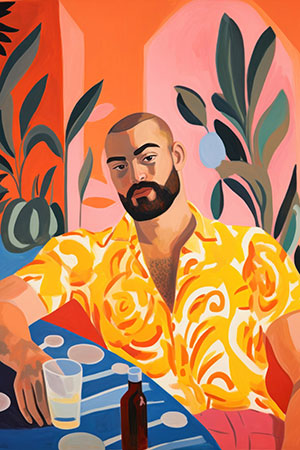 Flirtender Mann - modernes Wandbild im Aquarellstil als Kunstdruck auf Leinwand, Acrylglas, Alu-Dibond oder als Poster