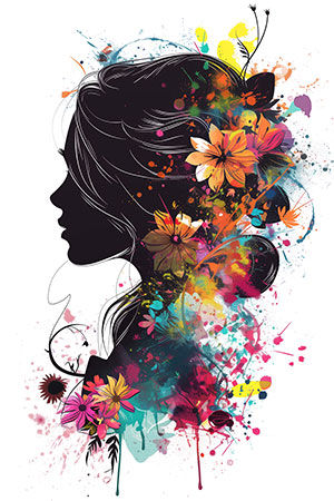 Florale Schönheit - Silhouette einer Frau mit floralen Elementen, Bild auf Leinwand, Acrylglas, Alu-Dibond oder als Poster