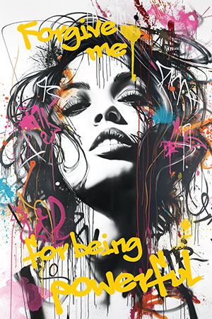 Powerful - Frauenporträt im Stil eines Graffitis auf Leinwand, Acrylglas, Alu-Dibond oder als Poster