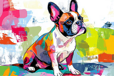 Französische Bulldogge - Modernes buntes Hundegemälde Kunstdruck auf Leinwand, Acrylglas, Alu-Dibond oder als Poster